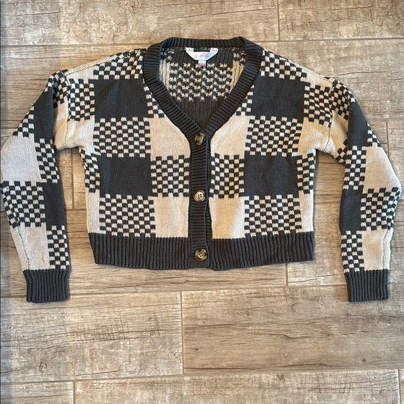 No Boundaries Checkered Black and Cream Women's Sweater - Picture 1 of 3
